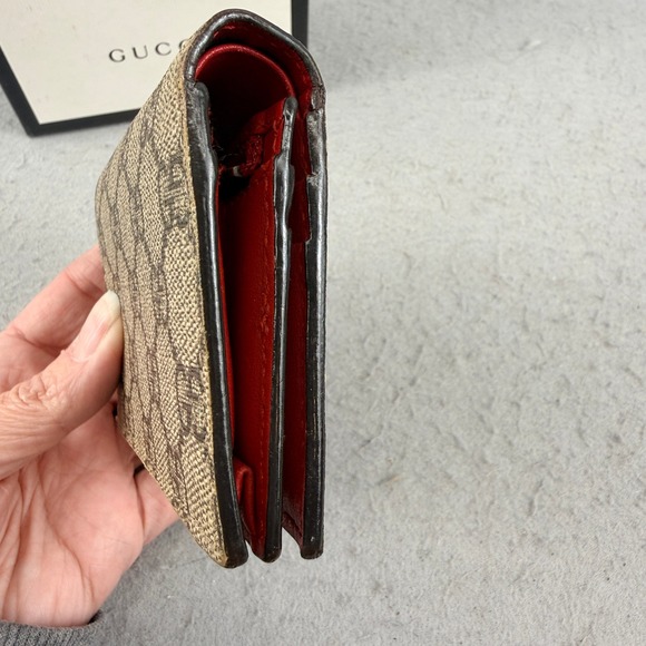 Gucci Cherry Wallet GG Supreme Canvas Red Leather Compact 476050-1147 - Picture 4 of 15